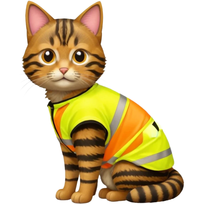 tabby cat standing in hi-vis clothing facing right emoji