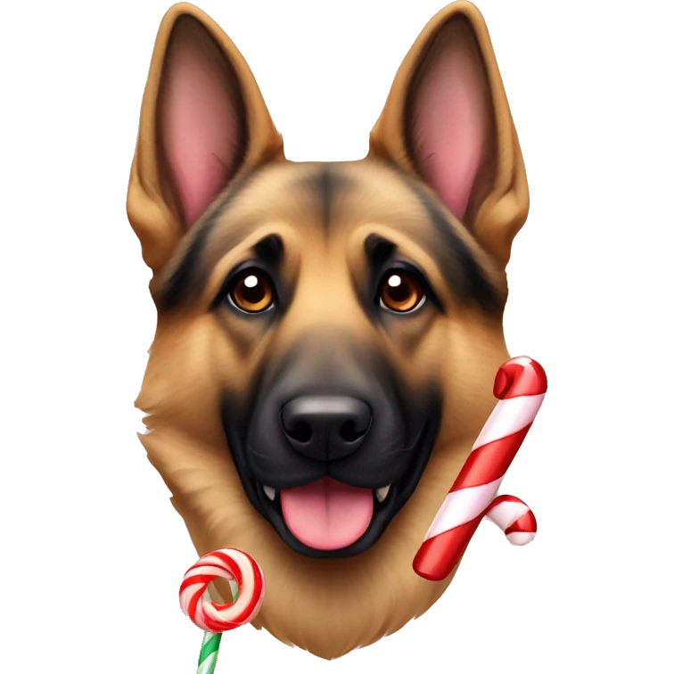 German Shepard with a candy cane emoji