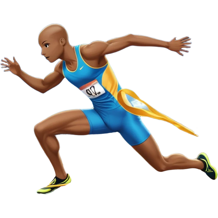 An icon featuring a combination of athletic disciplines: a sprinter dashing down the track, a high jumper clearing the bar, a javelin thrower in action, and a long jumper mid-air. The background shows a vibrant stadium with cheering crowds, bright lights, and a clear sky. emoji