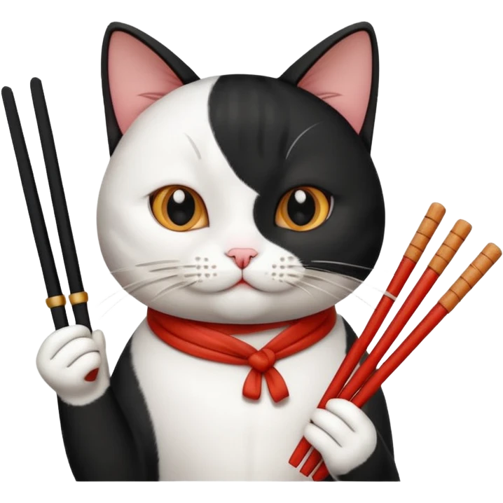 Black and White Cat holding a Chopstick with Kimchi emoji