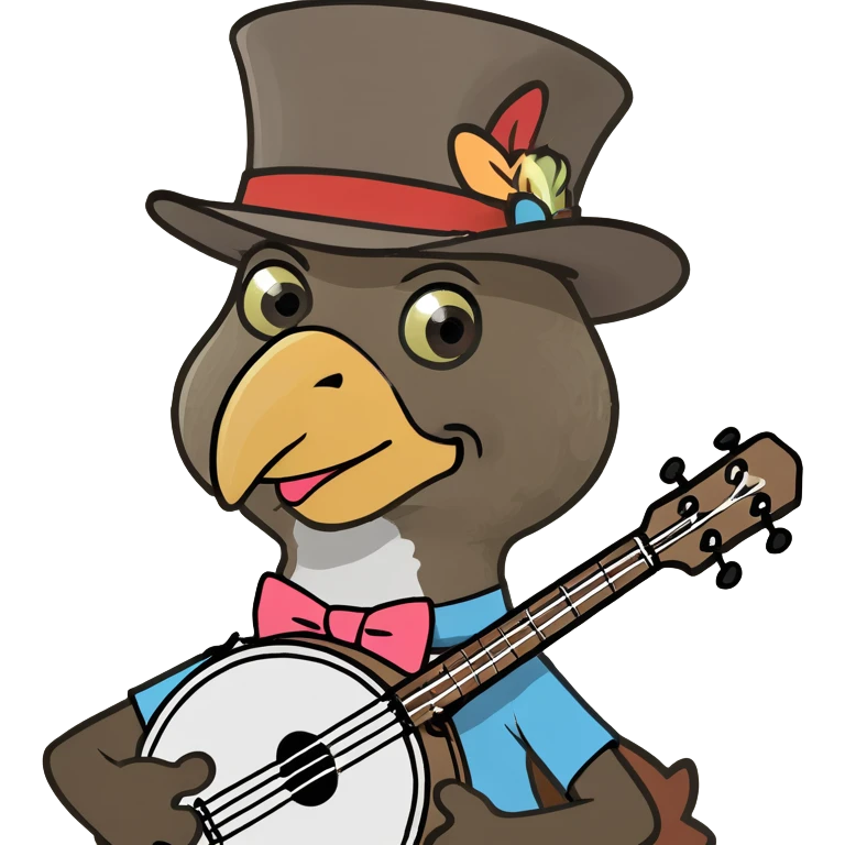 turkey with a cute outfit and little top hat with banjo emoji