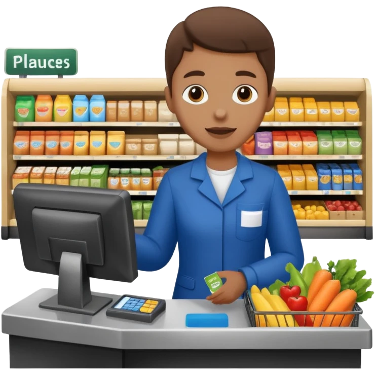 Eine Person die an der Supermarktkasse steht. Die Kasse ist gekennzeichnet als Plauderkasse. emoji