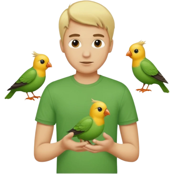 green tshirt blonde man with bird emoji