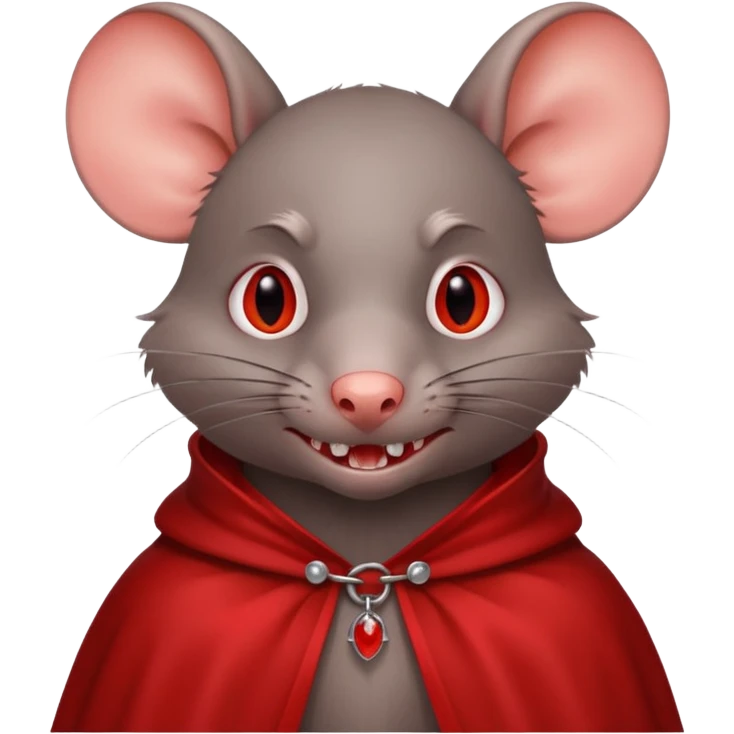 Vampire animal, rat in red collar cloak, red eye, fangs emoji