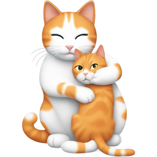 An orange and white cat hugging a gray and white cat emoji