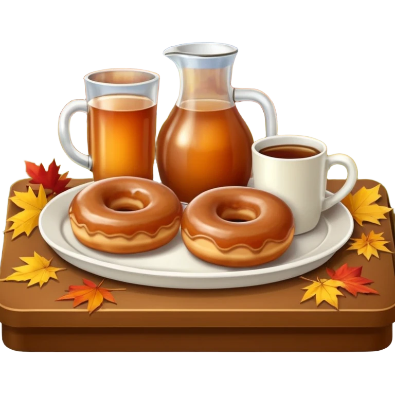 Apple cider and donuts on a tray fall scenery emoji