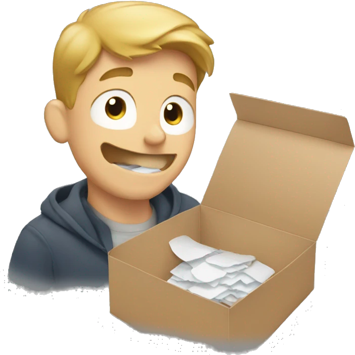 white guy peeling stickers off box emoji