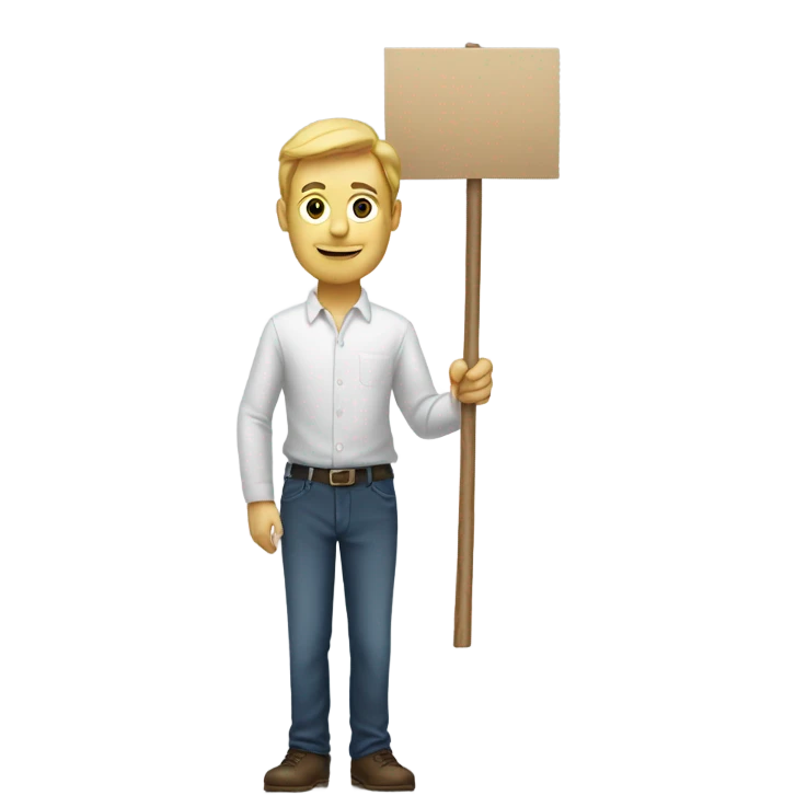white man standing holding placard on stick emoji