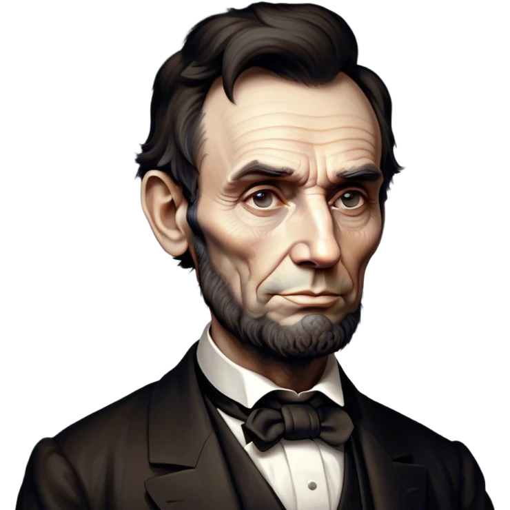 Cinematic Realistic Abraham Lincoln Portrait Emoji, depicted as a stoic iconic statesman with a tall dignified silhouette and thoughtful expression, rendered with detailed textures and dramatic historical lighting that captures his timeless presence. emoji