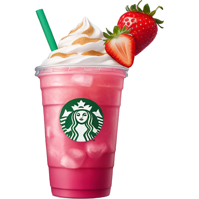starbucks drink with pink liquid with ice and strawberries  emoji