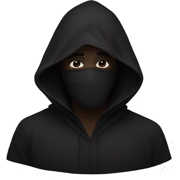 a man in a black cloth mask covering his face and a black hood emoji
