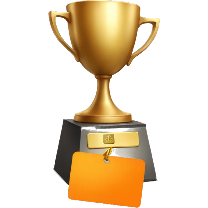World golden CUP WITH ORange nametag emoji