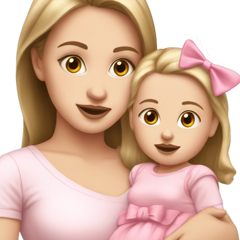 White girl with a baby girl pink bows emoji