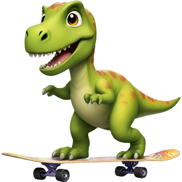 Dinosaur riding a skateboard emoji