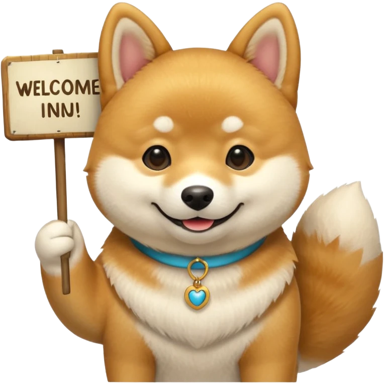 shiba holds welcome sign bigger then himself emoji