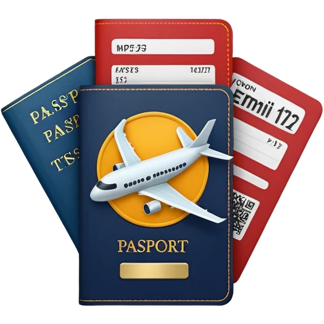 passport with visible airplane tickets, Apple emoji style, colors #173e12 and #c1a793, no text, minimalist emoji