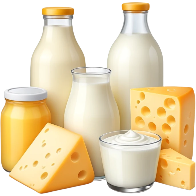 dairy products assortment with milk, cheese, yogurt, and butter emoji