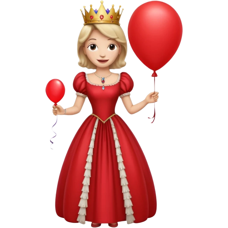 queen wearing dress, holding balloon emoji