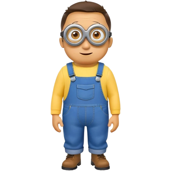 yellow minion with one eye, goggles, blue overalls emoji