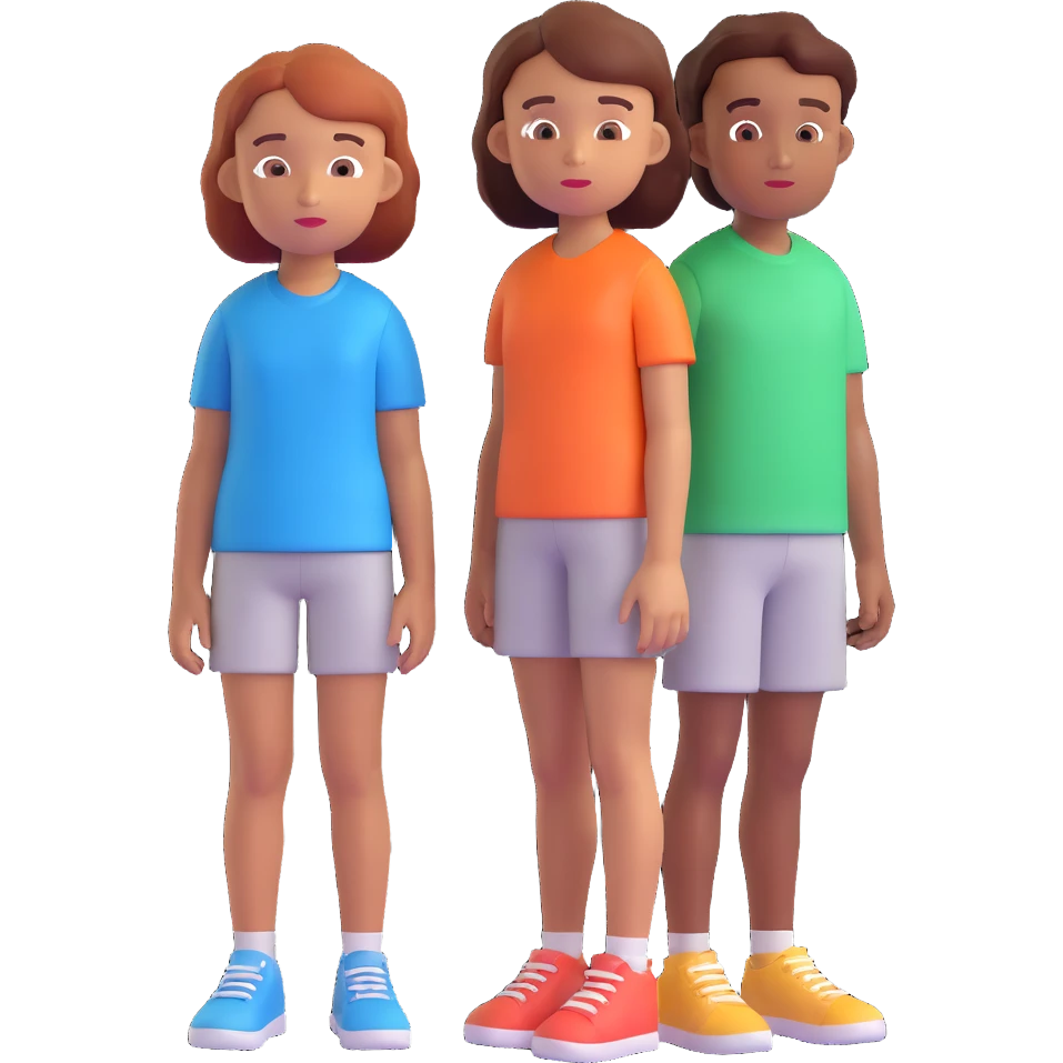 Slightly increase the volume of the upper body of the girl, separate the girl and the boy from each other, and make the skin color the same for both characters. Maintain the cartoonish 3D style. emoji