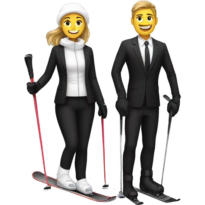 Wife in black suite and in skiis emoji