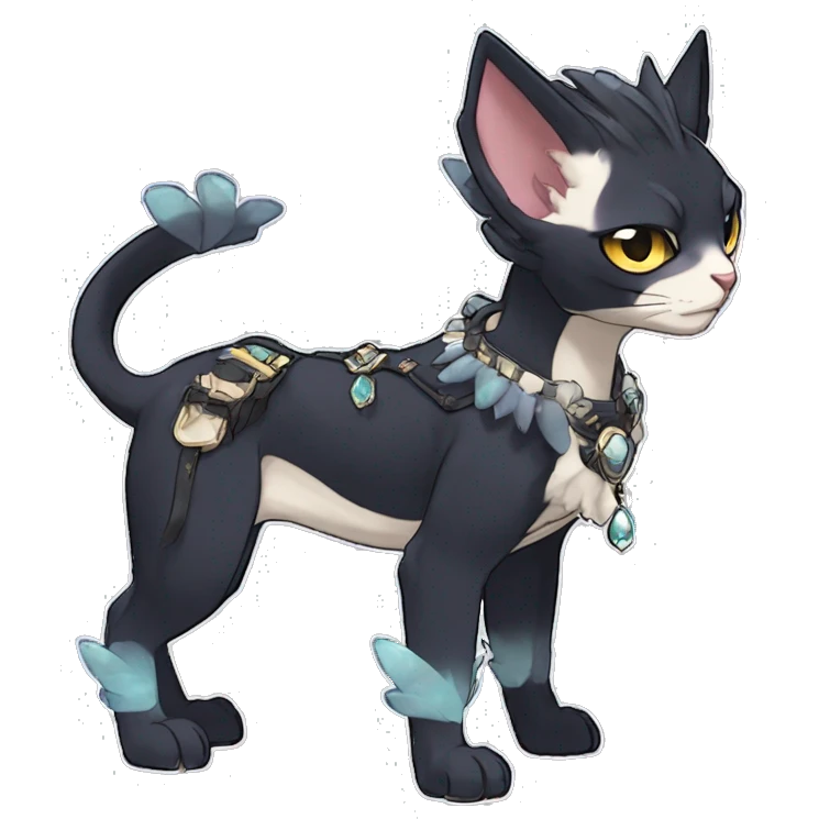 cool punk kawaii anime edgy distinguished pretty elegant beautiful fantasy black ethereal nargacuga-Noivern-sphynx-Quiana-Fakemon collar harness jewels full body emoji