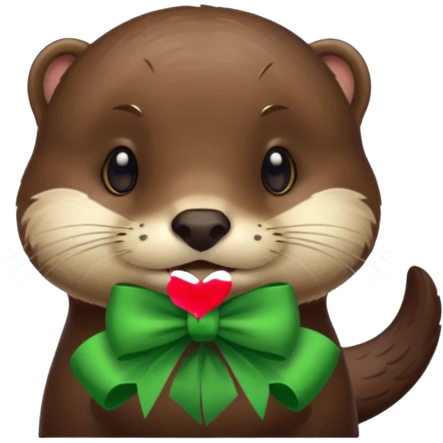 Otter with a green bow on the side of the ear  emoji