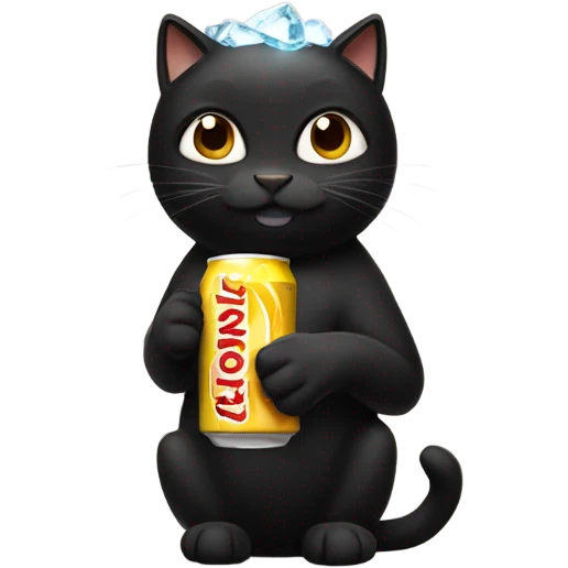 black cat with brown ice drinking energy drink emoji