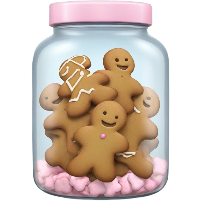 Realistic glass cookie jar with light pink lid full of gingerbread cookies isolated.  emoji