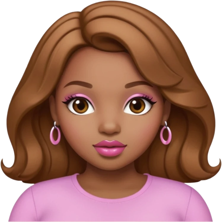 Curvy, light brown long hair, pretty black girl light pink lipgloss  emoji