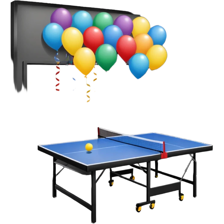 An open house garage that has a ping pong table in it and other fun decorations  emoji