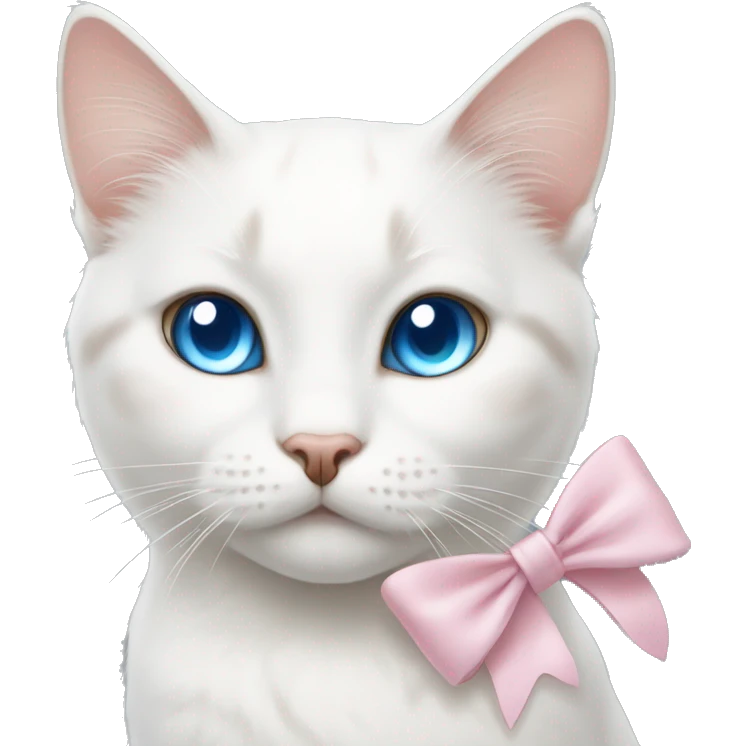 White cat with blue eyes And with brown spots near the eyes with light pink bow  emoji
