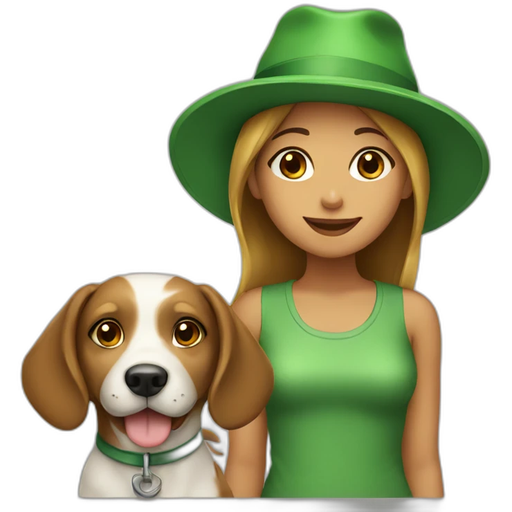 A girl with a dog in a green hat emoji