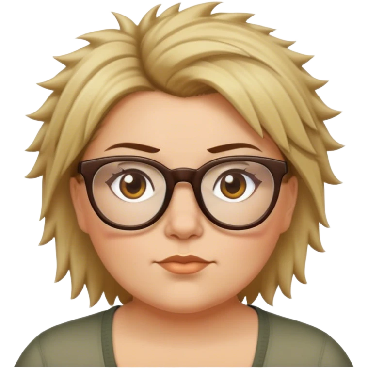  plus size white women with short medium brown and blonde shaggy spiked hair wearing glasses with hazel color eyes and flat nose emoji