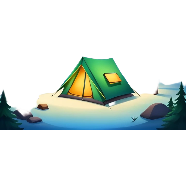 northern lights over pine forest with camping tent emoji