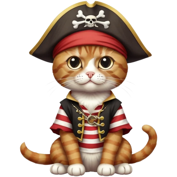 cat full body sitting dressed as a pirate with one eye patch emoji