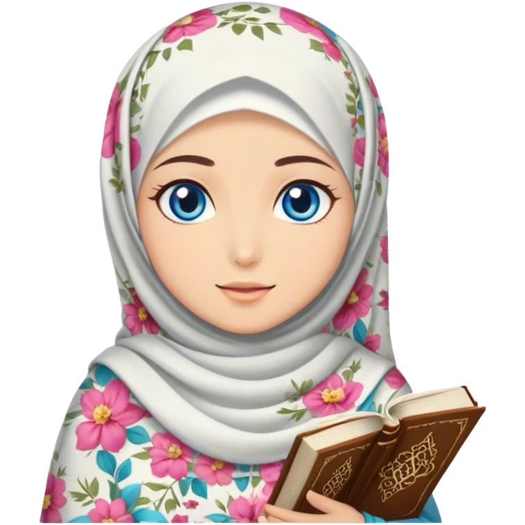 Turkish beautiful finish Konya girl blue eyes with hijab and floral dress have Quran  emoji