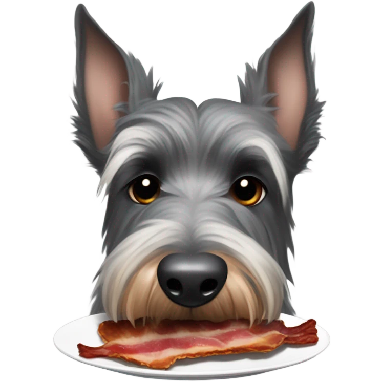 Grey Scottish terrier eating a plate of bacon  emoji