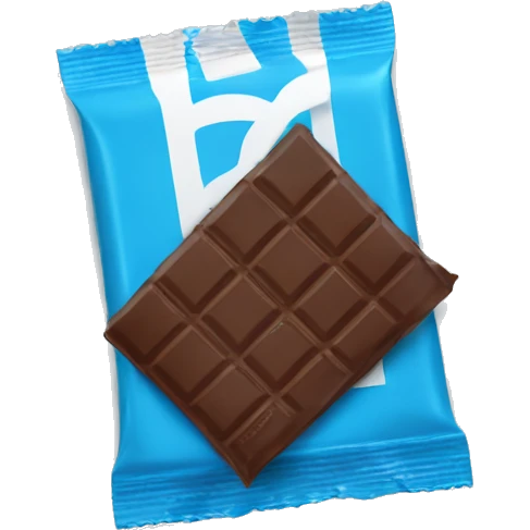 BLUE wrapper and white logo chocolate bar, wrapped in blue emoji