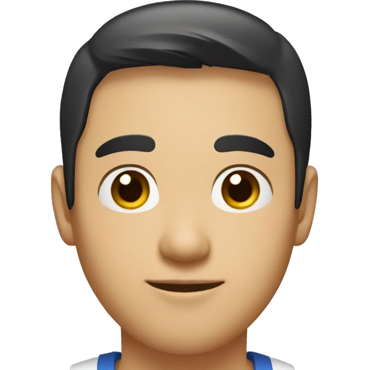 A head and shoulders shot of a 33 year old Asian man, with short black hair,   with brown eyes wearing a t-shirt. emoji