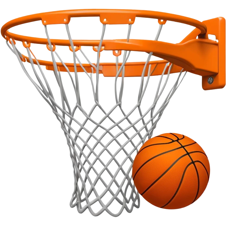 Basketball going through net with motion blur, viewed from side angle, minimal design, iOS emoji style emoji