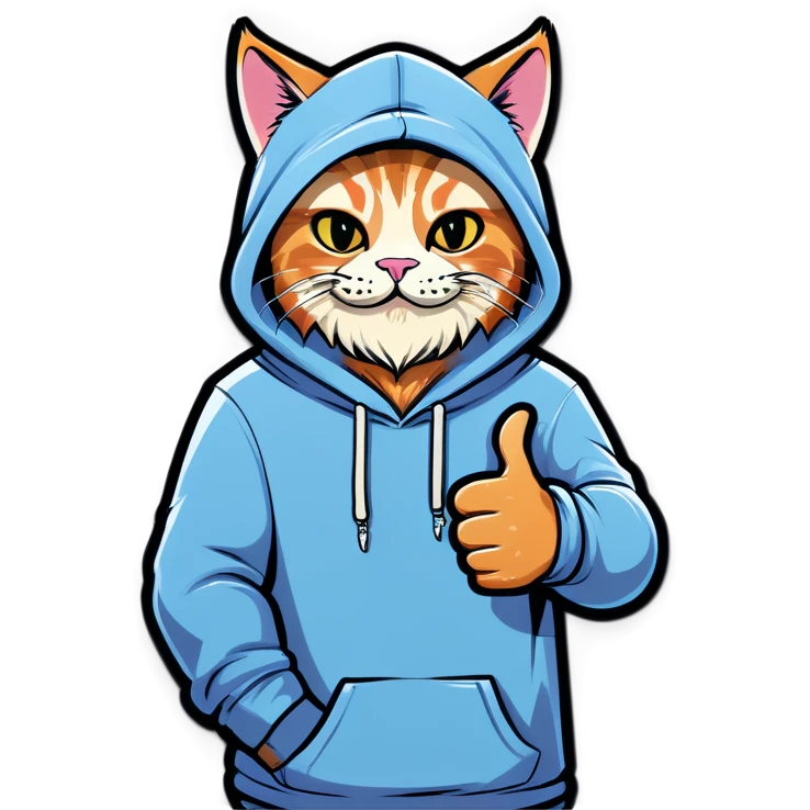 Cat with beard and hoodie , thumbs up emoji