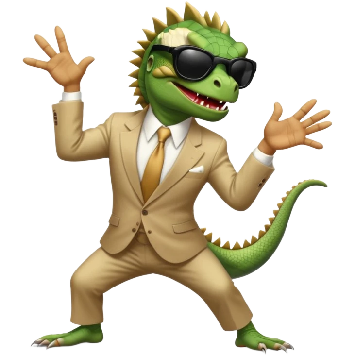 capitalist iguana banker godfather with black sunglasses breakdance scaring emoji