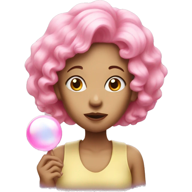 white woman with pink hair blowing bubblegum bubble emoji