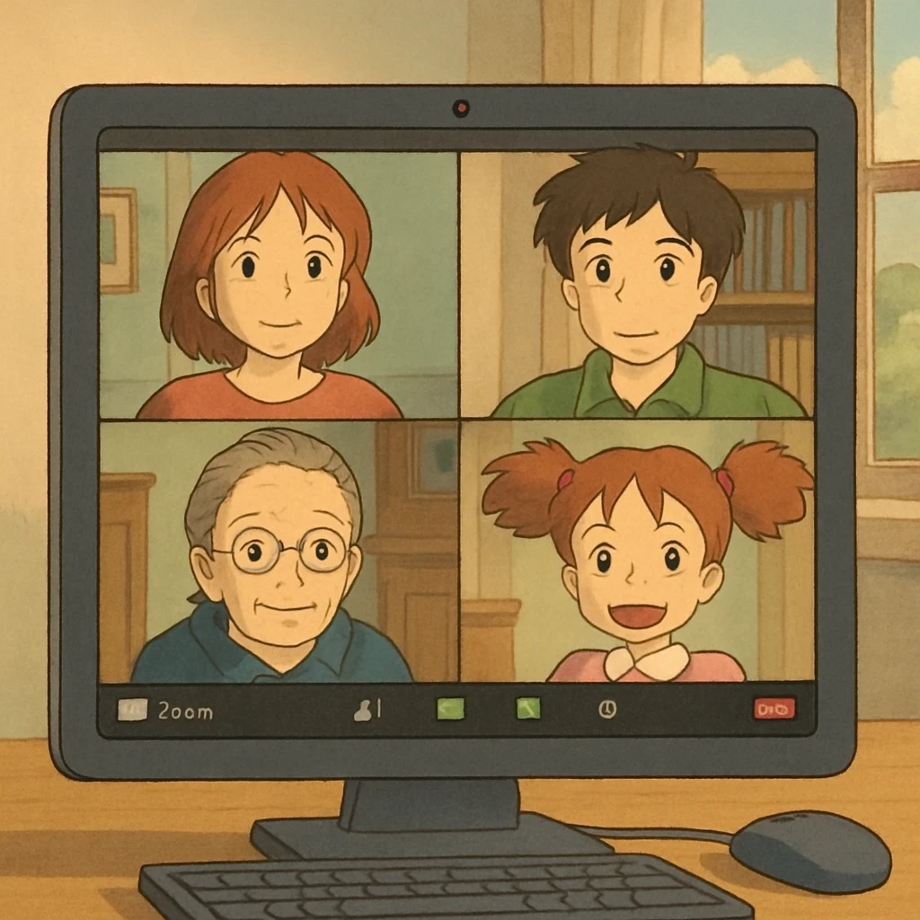 virtual zoom meeting video conference on a computer screen emoji