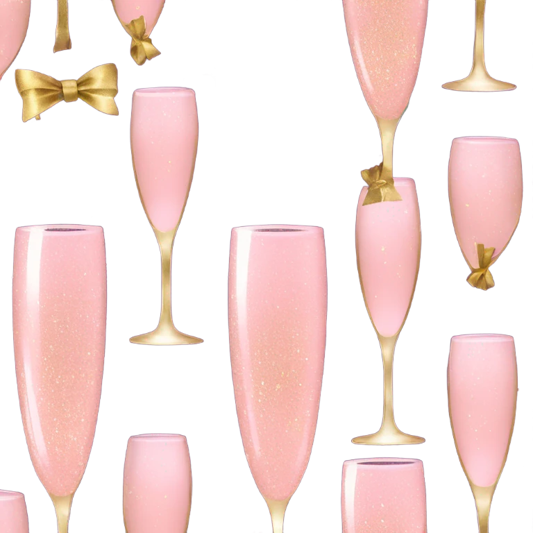 Light Pink glitter champagne glass with gold bow emoji