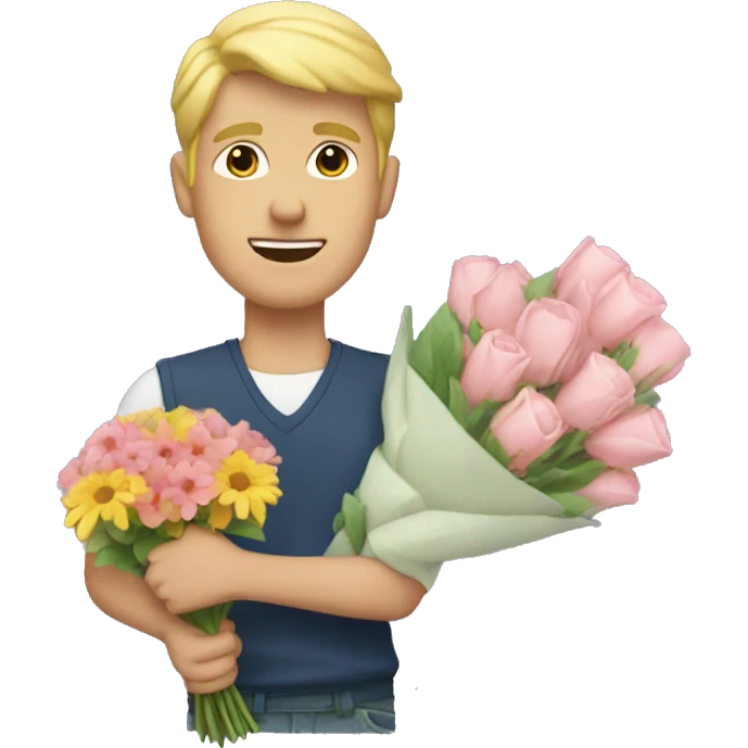 blonde guy holding a bouquet of flowers emoji