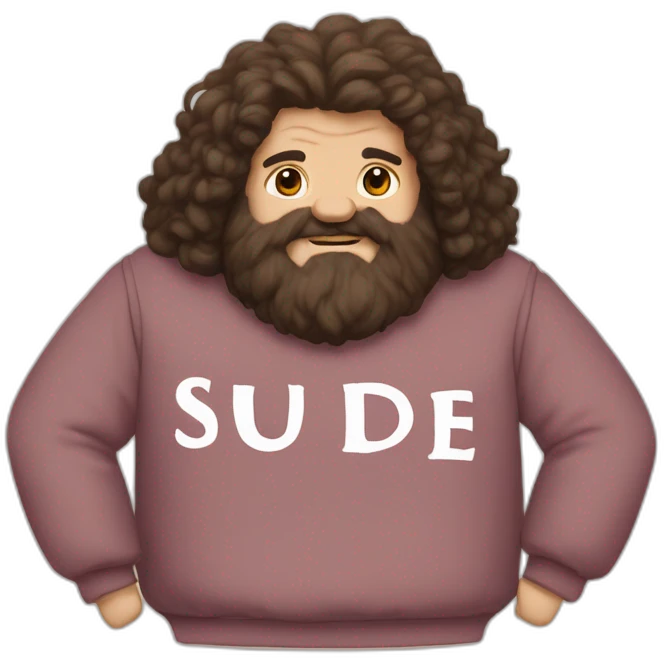 Rubeus Hagrid wears a Sweatshirt with the word Sude on it emoji