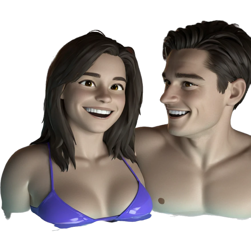 smiling duo in pool fun emoji