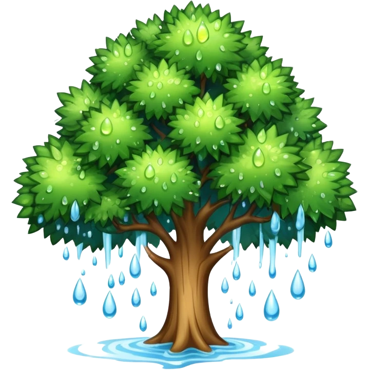 a tree exploding with water droplets bursting outward instead of fire or smoke emoji